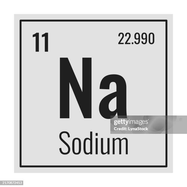 sodium symbol. chemical element of the periodic table. vector illustration isolated on white background. glass sign. - sodium stock illustrations