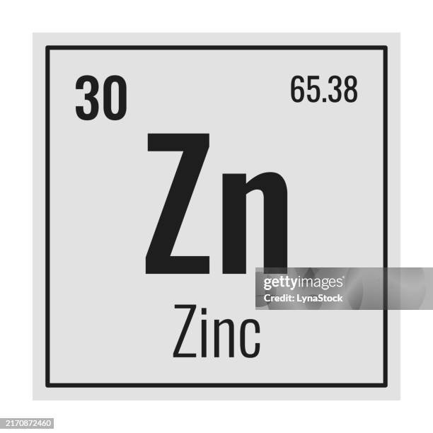 zinc symbol. chemical element of the periodic table. vector illustration isolated on white background. glass sign. - zinc stock illustrations
