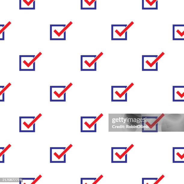 blue square with red check mark seamless pattern - vote background stock illustrations