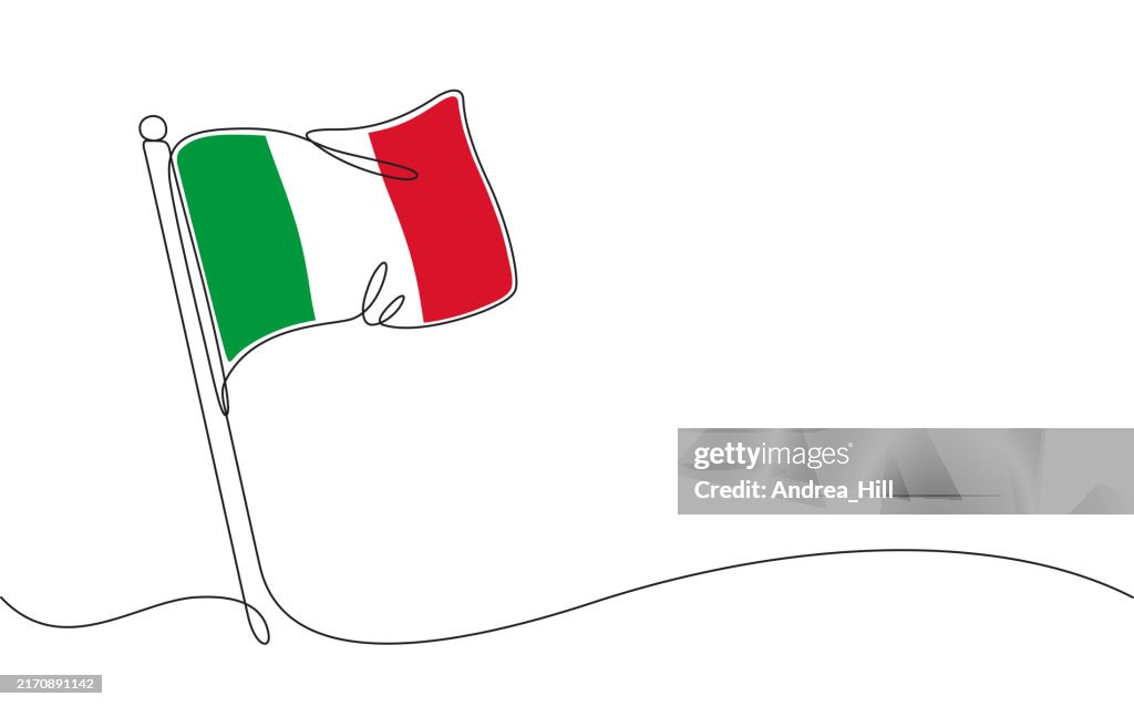 Bandiera del Paese Europeo dell'Italia. Disegno a linee continue con elementi di colore, tratto modificabile e spazio di copia