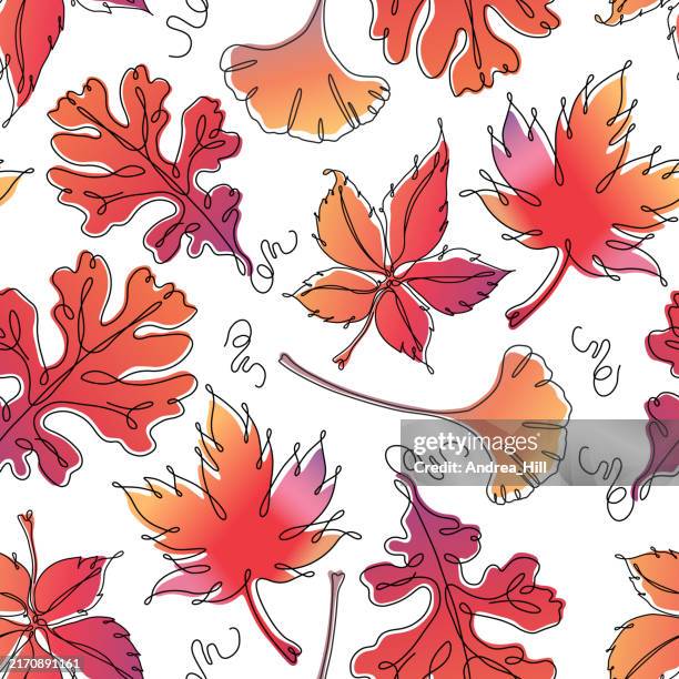 Fall Continuous Pattern Autumn Leaves Continuous Line Drawing Seamless Pattern With Editable ...