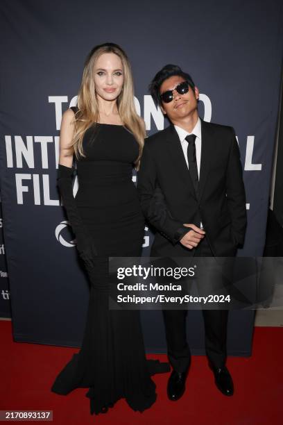 Angelina Jolie and Pax Jolie-Pitt attend the premiere of "Without Blood" during the 2024 Toronto International Film Festival at TIFF Lightbox on...
