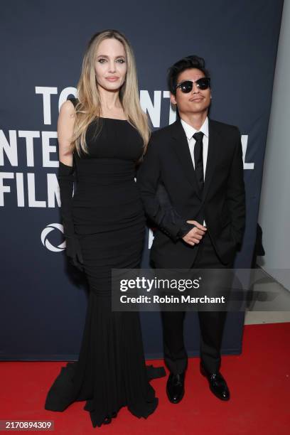 Angelina Jolie and Pax Jolie-Pitt attend the premiere of "Without Blood" during the 2024 Toronto International Film Festival at TIFF Lightbox on...