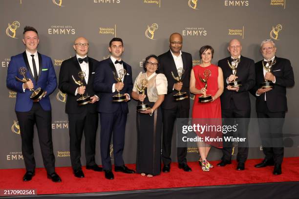 John Bowers, Jason Tsang, Joseph Servodio, Maricel Pagulayan, Christopher White, Libby Hazell, Francois Sugny and Pepe Valencia, winners of the Emmy...