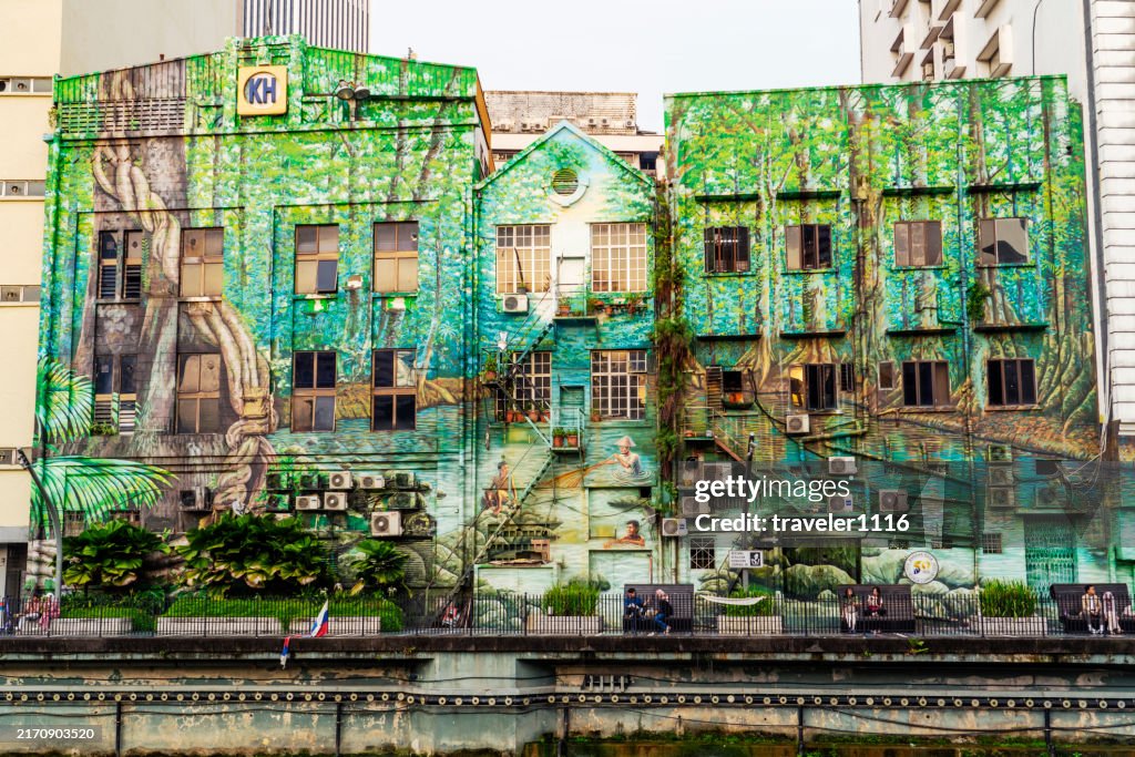 Jungle scene on building in downtown Kuala Lumpur, Malaysia