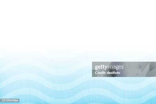 smudged and zigzag parallel waves or wavy pattern on textured very light pastel light sky blue coloured empty blank faded ombre vector backgrounds with bright white top edge border - ombre background stock illustrations