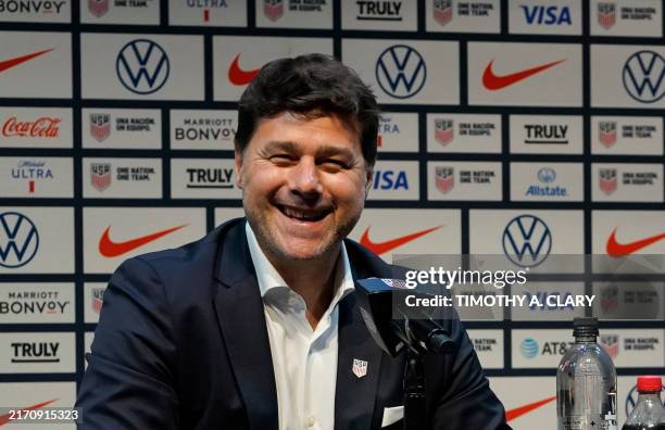 Newly appointed US Men's National Team head coach Argentine Mauricio Pochettino speaks to the media at a press conference on September 13 in New York.