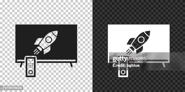 tv with rocket. icon for design on blank background - watching rocket launch stock illustrations