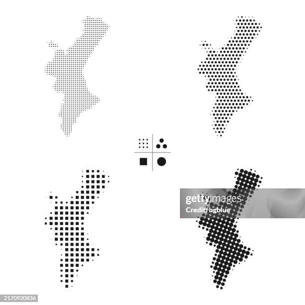valencian community maps of dots - 4 different halftone styles - valencia stock illustrations