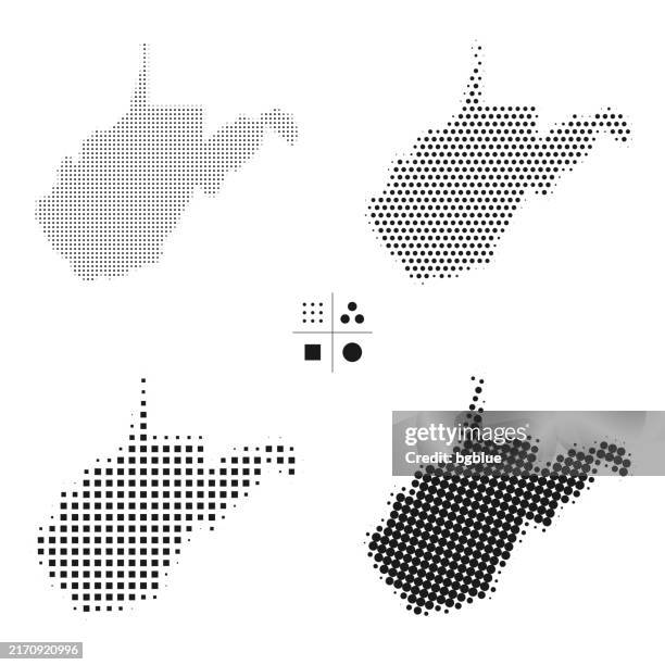 west virginia maps of dots - 4 different halftone styles - charleston stock illustrations