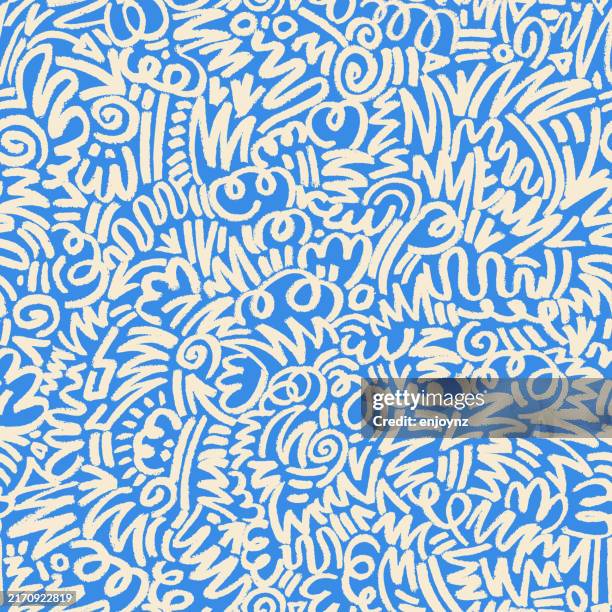 seamless blue and white scribbles background - vector pattern stock illustrations