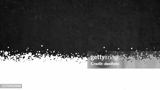 Horizontal empty blank wispy rustic artistic grunge textured divided bordered frame background with splattered drops like white spotted spray paint splattered stripe painted bottom edge border of black wispy textured backdrop with copy space Horizontal empty blank wispy rustic artistic grunge textured divided bordered frame background with splattered drops like white spotted spray paint splattered stripe painted bottom edge border of black wispy textured backdrop with copy space