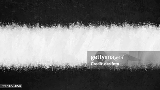 Horizontal empty blank wispy rustic artistic grunge textured divided background with one central or middle smoky powdered splash white spotted spray paint splattered label stripe flanked by black painted top and bottom edge smudged border with copy space Horizontal empty blank wispy rustic artistic grunge textured divided background with one central or middle smoky powdered splash white spotted spray paint splattered label stripe flanked by black painted top and bottom edge smudged border with copy space