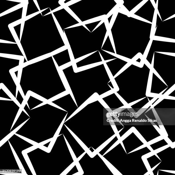 abstract square line geometric black and white seamless pattern - cushion pattern stock illustrations