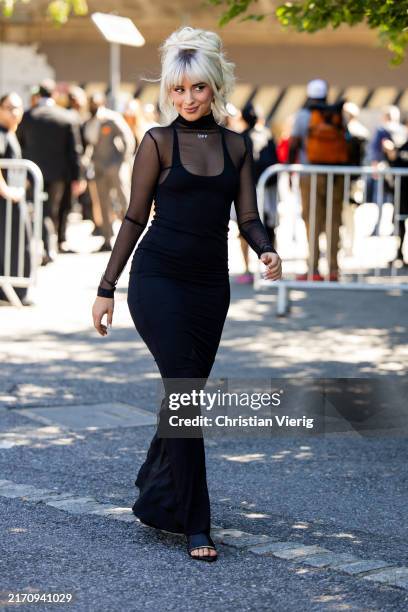 Camila Cabello wears black transparent dress outside Off-White New York Fashion Week on September 08, 2024 in New York City.