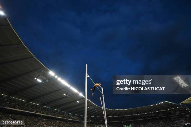 Belgium's Ben Broeders competes in the men's Pole Vault event of the Memorial Van Damme Diamond League athletics finals at the King Baudouin Stadium...