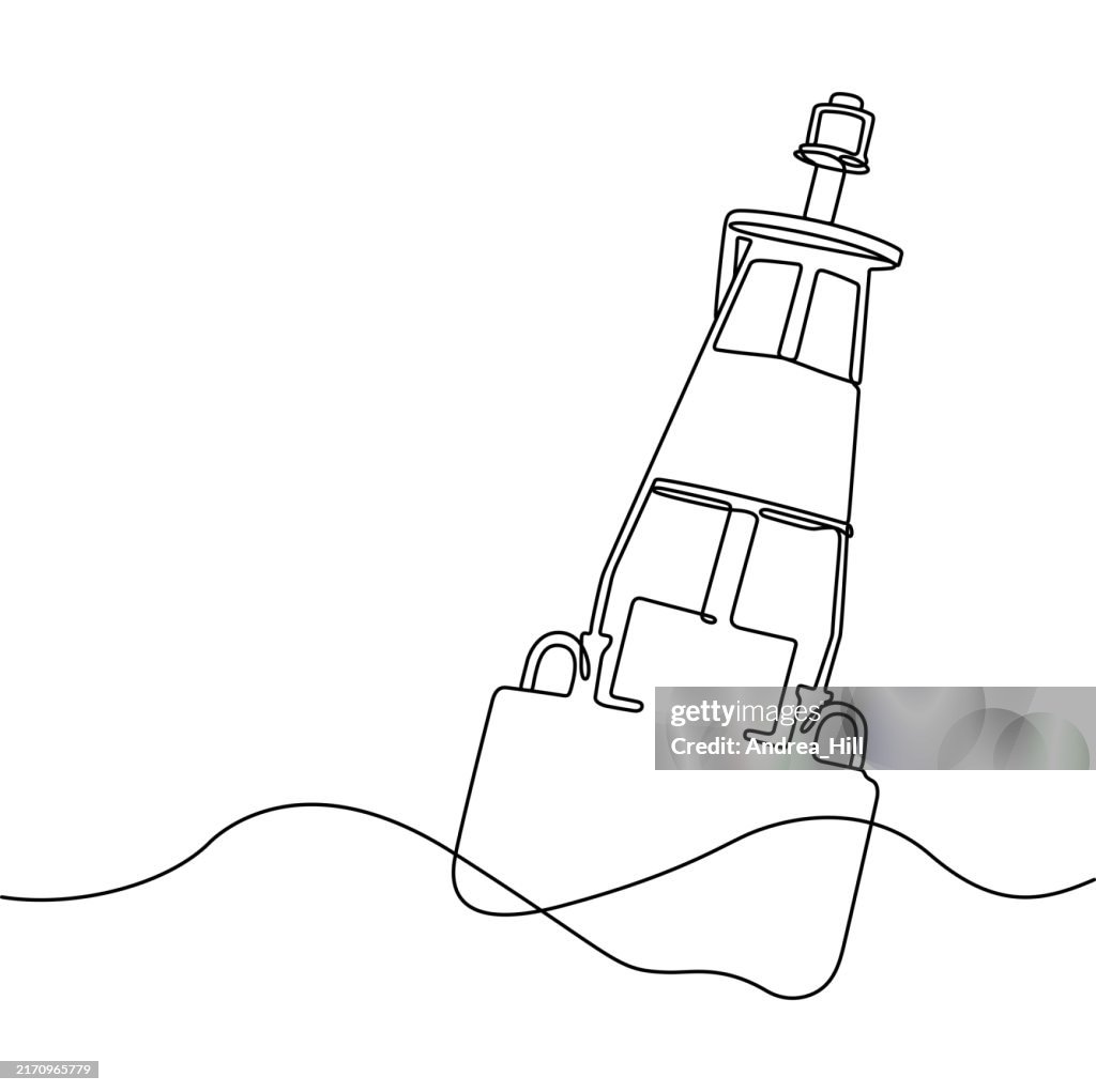 Channel Marker Navigational Light Continuous Line Drawing with Copy Space and Editable Stroke