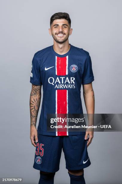 Lucas Beraldo of Paris Saint-Germain poses for a portrait during the UEFA Champions League 2024/25 Portrait Session at PSG Campus on August 29, 2024...