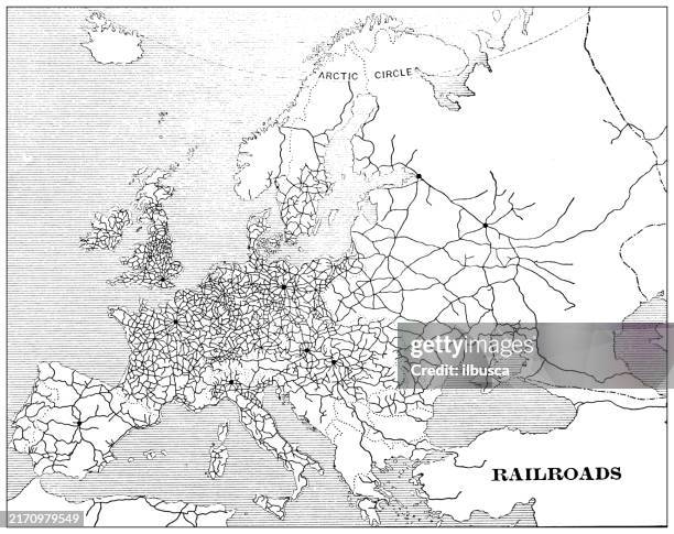 antique illustration: europe railroads - train map stock illustrations