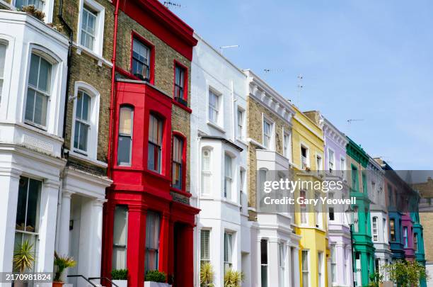 multi coloured traditional terraced houses in notting hill, london - in a row stock pictures, royalty-free photos & images
