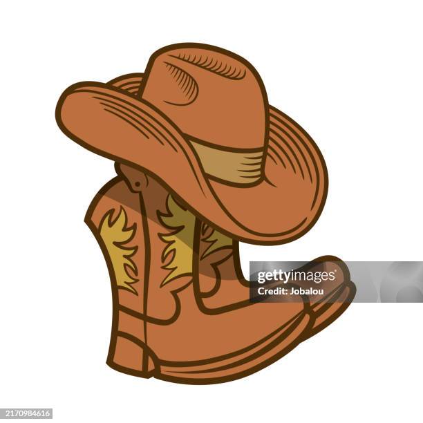 cowboy boots and hat - cowboy hat stock illustrations