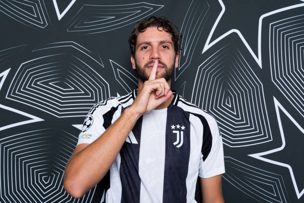 Manuel Locatelli of Juventus poses for a portrait during the UEFA Champions League 2024/25 Portrait Session on August 28, 2024 in Turin, Italy.