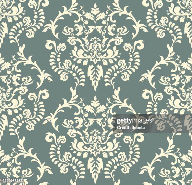 ilustraciones, imágenes clip art, dibujos animados e iconos de stock de patrón de tela decorativa de lujo de damasco victoriano azul beige - barroco