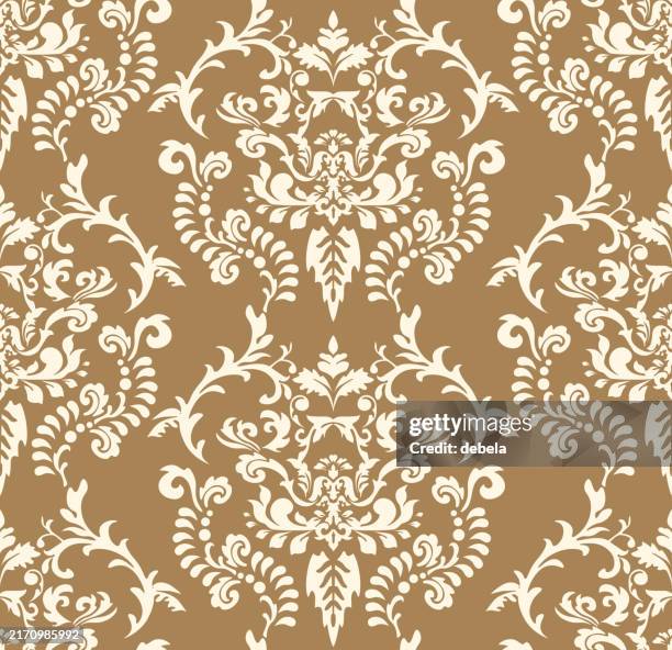 gold beige victorian damask luxury decorative fabric pattern - silk stock illustrations