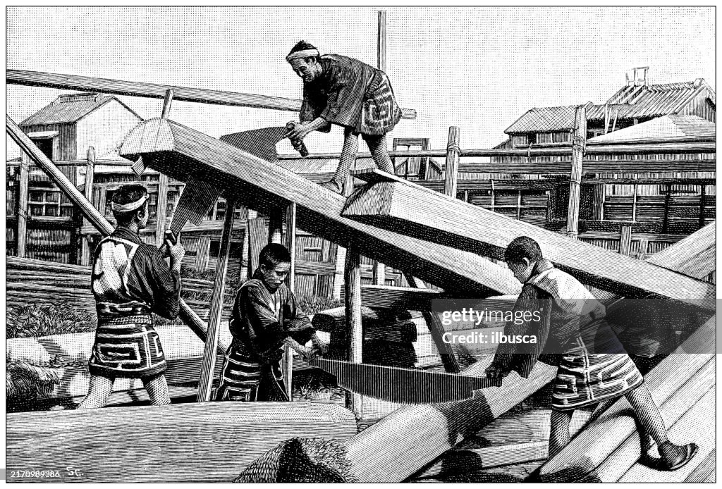 Antique Illustration: Japanese Sawyers