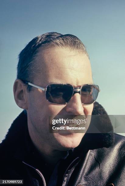 Astronaut James Lovell, a member of the Apollo 8 crew, posing in Galveston, Texas, October 25th 1968.