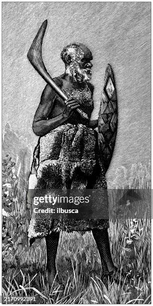 antique illustration: native australian - boomerang stock illustrations
