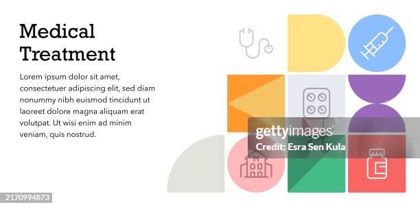 medical treatment concept bauhaus style web banner design with simple editable stroke line icons. - nursing background stock illustrations