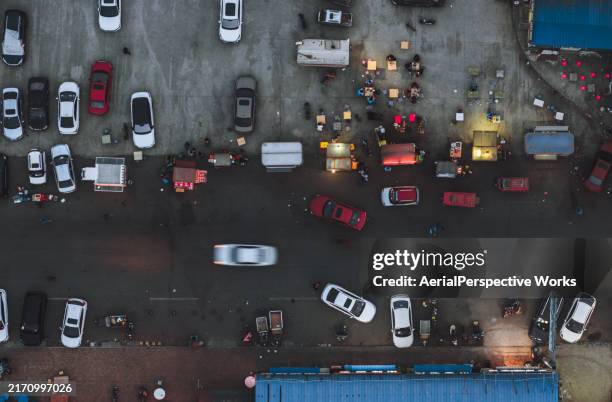 top view of street stall at night - tianjin population stock pictures, royalty-free photos & images