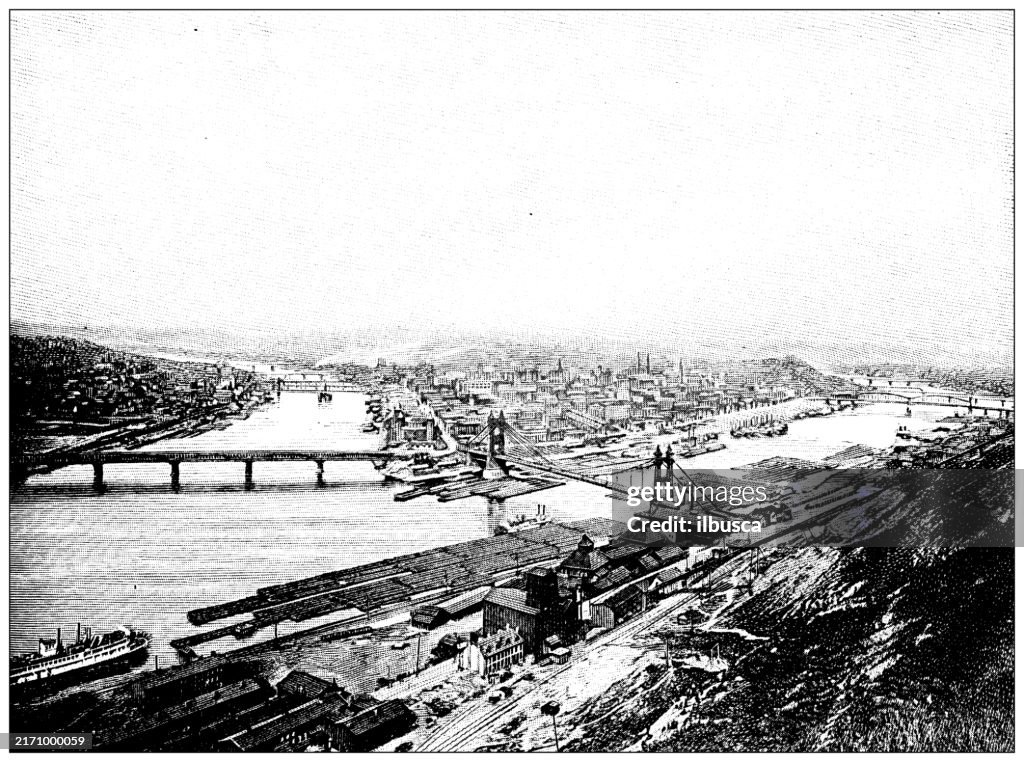 Antique Illustration: Allegheny and Pittsburgh, Pennsylvania