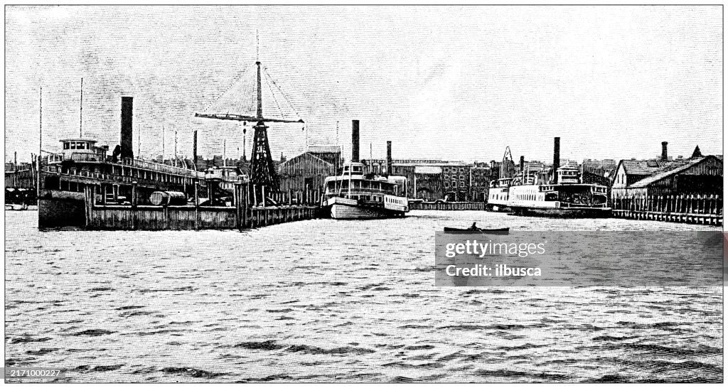 Antique Illustration: Shipyard and Iron Works, Hoboken, New Jersey