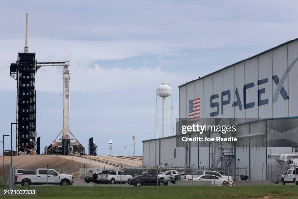 SpaceX's Polaris Dawn Falcon 9 rocket sits on Launch Complex 39A of NASA's Kennedy Space Center as it is prepared for another attempt to liftoff on...