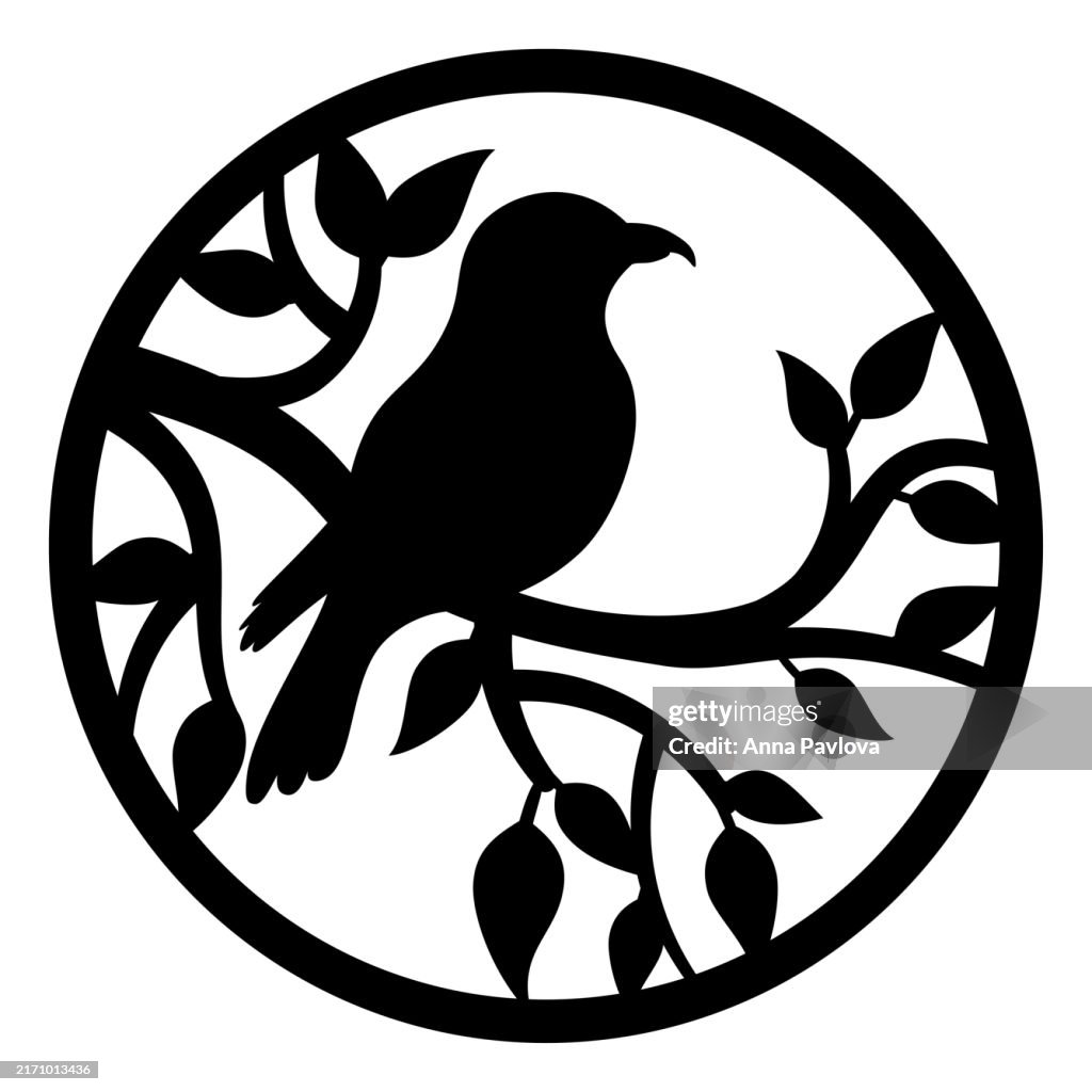 Bird Silhouette on Branch Round laser cut