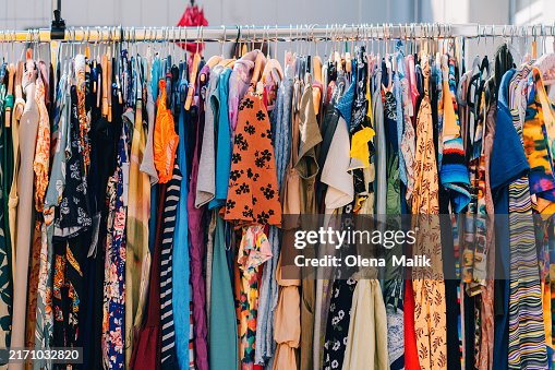 Clothing rack of vintage clothing at vintage store Clothing rack of vintage clothing at vintage store