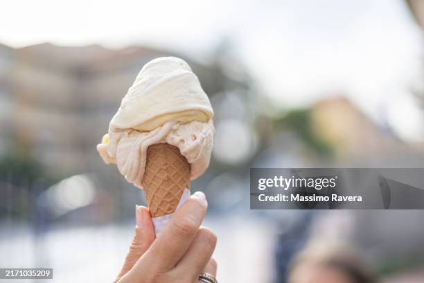 hazelnut and vanilla ice cream - gelato alla vaniglia foto e immagini stock