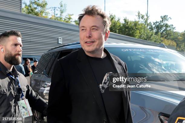 Elon Musk attends the men's final on day fourteen of the 2024 US Open Tennis Championships at the USTA Billie Jean King Tennis Center on September 8,...