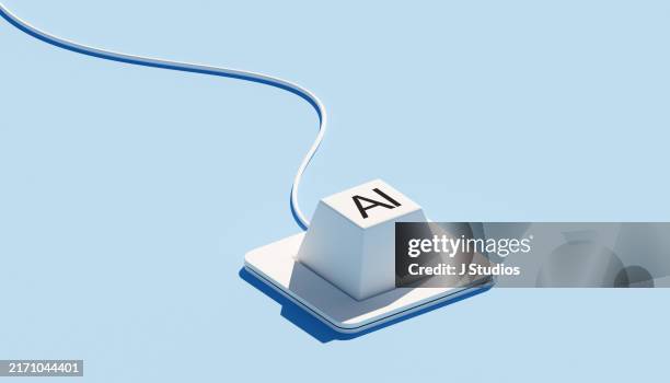 single button keyboard with an ai symbol - zahlentastatur stock-fotos und bilder