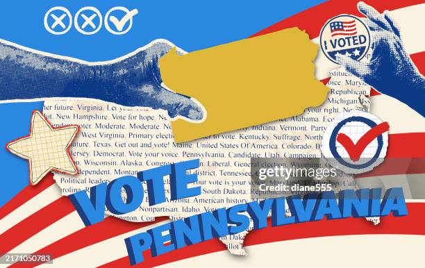 usa election collage with the state map of pennsylvania - pennsylvania state map stock illustrations