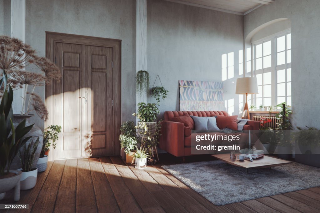 Rustic living room in old rural house