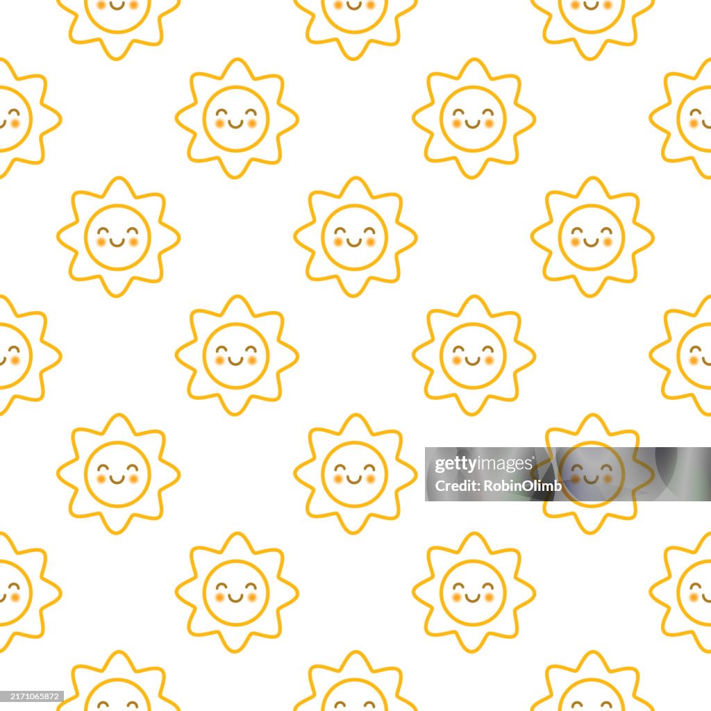 Sun Shape Line Pattern Cute Line Art Sun Face Seamless Pattern High-Res Vector Graphic - Getty ...