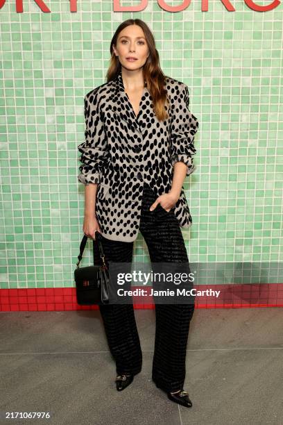Elizabeth Olsen attends Tory Burch Spring/Summer 2025 during New York Fashion Week at Skylight at the Refinery on September 09, 2024 in Brooklyn, New...