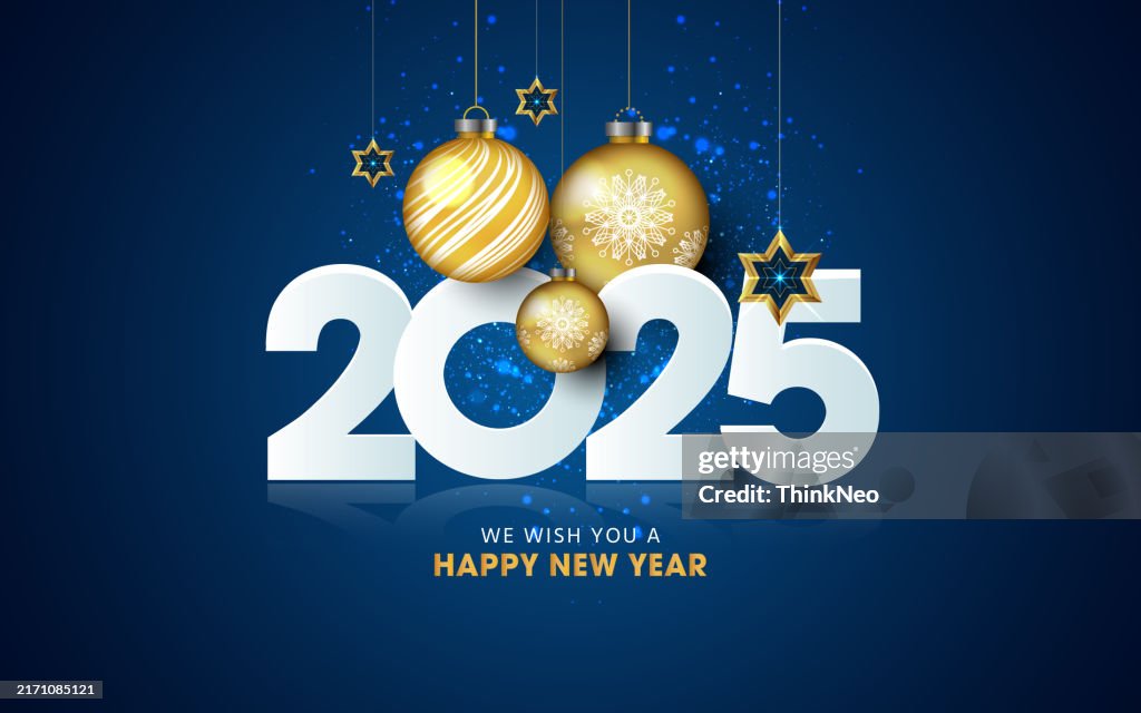 2025 Felice anno nuovo. Design festivo per sfondo natalizio.