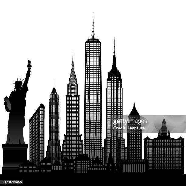 silhouette der skyline von new york city (alle gebäude sind leicht zu verschieben und vollständig) - one world trade center stock-grafiken, -clipart, -cartoons und -symbole