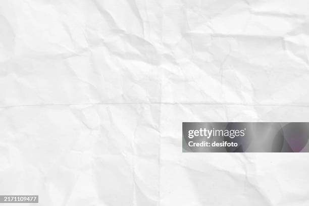 white coloured crumpled crushed wrinkled crinkled divided segregated paper folded into half by subtle fold or crease horizontal vector backgrounds with uneven wrinkles all over like a plain blank empty waste page with copy space - paper texture stock illustrations
