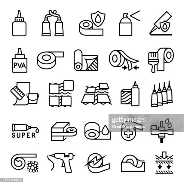 illustrations, cliparts, dessins animés et icônes de colles, mastics et rubans adhésifs icônes - collant description physique