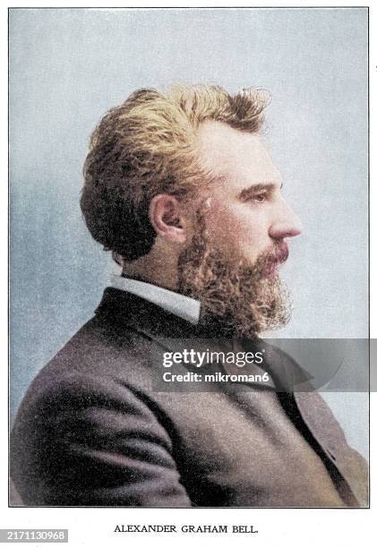 portrait of alexander graham bell, a scottish-born canadian-american inventor, scientist and engineer who is credited with patenting the first practical telephone - alexander graham bell telephone stock pictures, royalty-free photos & images